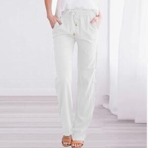 Amazon Size 2XL Cotton Casual High Rise Drawstring Pants White Elastic Waist